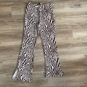brown and white zebra flare pants